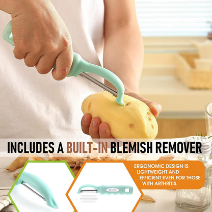 Spring Chef Swivel Potato Peeler for Kitchen w/ Soft Grip Handle, Mango | Premium Vegetable Peeler w/ Sharp Stainless Steel Blades, Multifunctional Food Peeler for Apple, Carrot, Cucumber, Fruit