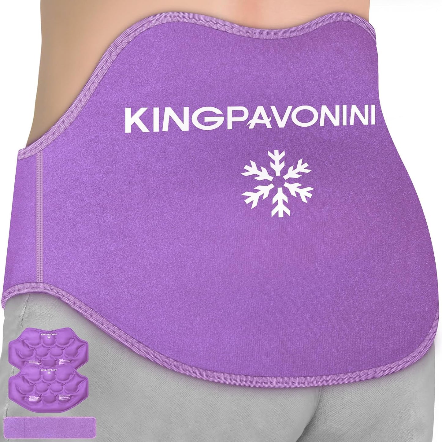 KingPavonini Extra Large Ice Pack for Back Pain Relief, 2 Gel Packs, Blue | 35-Min Long-Lasting & Instant Pain Relief, Leakproof Back Ice Pack, Extension Strap, Hot Cold Therapy, Skin-Safe Lycra Fabric