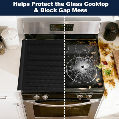 28 x 20 in Electric Stove Top Cover Set with 2 Stove Gap Covers | Thickened food-grade silicone glass cooktop protector; 450°F heat resistant, extra counter space, raised-edge dish drying mat