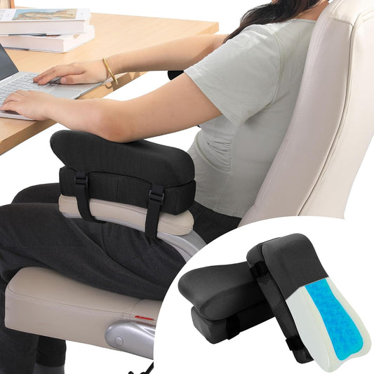Gel Ergonomic Office Chair Arm Pads, Set of 2 Height Adjustable Arm Pads for Elbows Forearms Pressure Relief, Office Chair Cushion (Black)