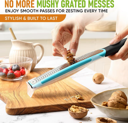Spring Chef Stainless Steel Lemon Zester - Garlic & Ginger Grater - Gray | Premium Zester with Blade Cover, Cheese Grater with Handle for Parmesan, Nutmeg, Lime - Durable Citrus Zester, Fine Shred
