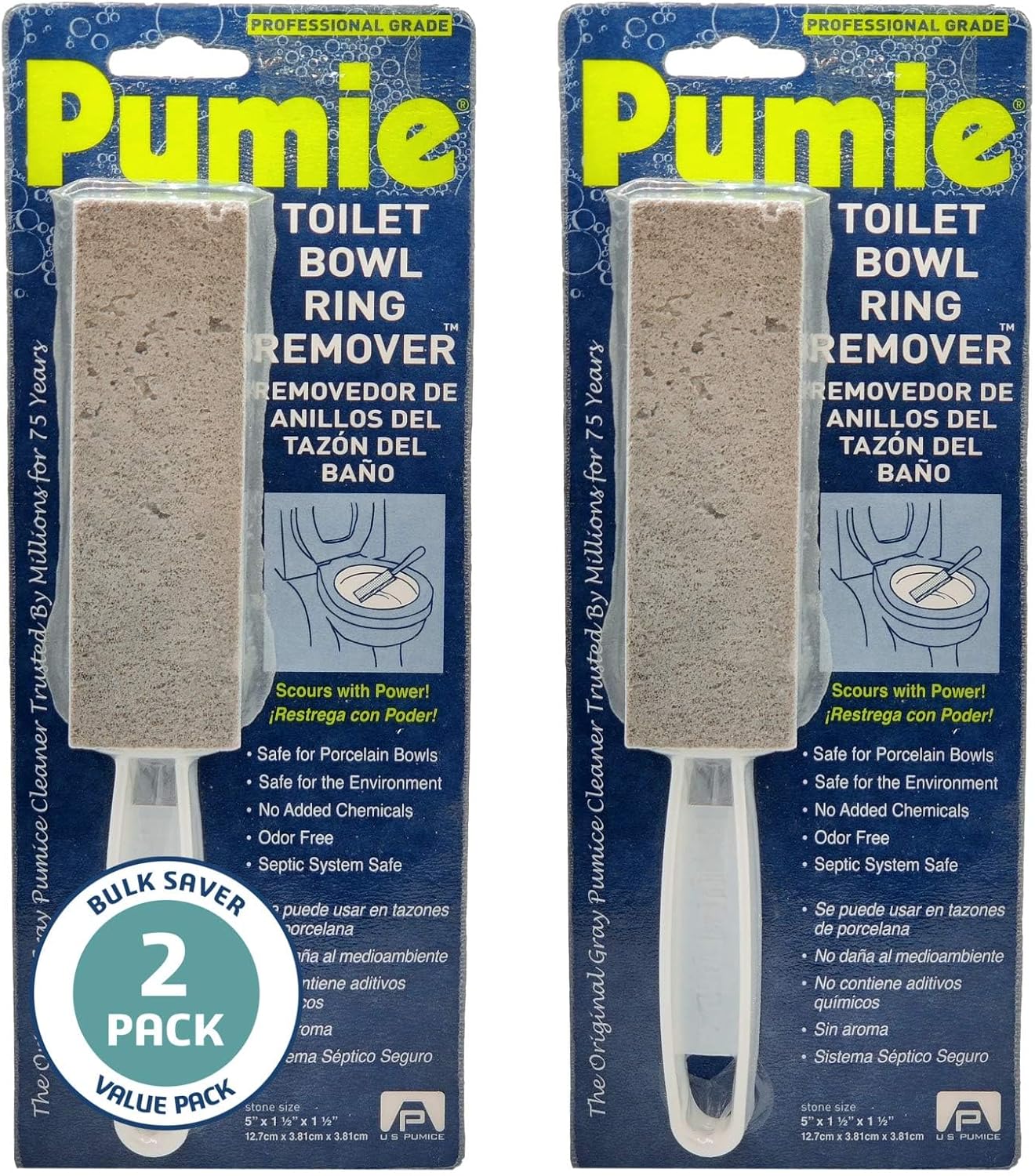PUMIE Pumice Stone Toilet Bowl Cleaner (1-Pack) - Heavy Duty Scouring Stick for Toilet - Pumice Stone for Cleaning Rings, Bowls, Hard Water Stains, Lime, Rust, Sink - Includes Handle for Easy Use
