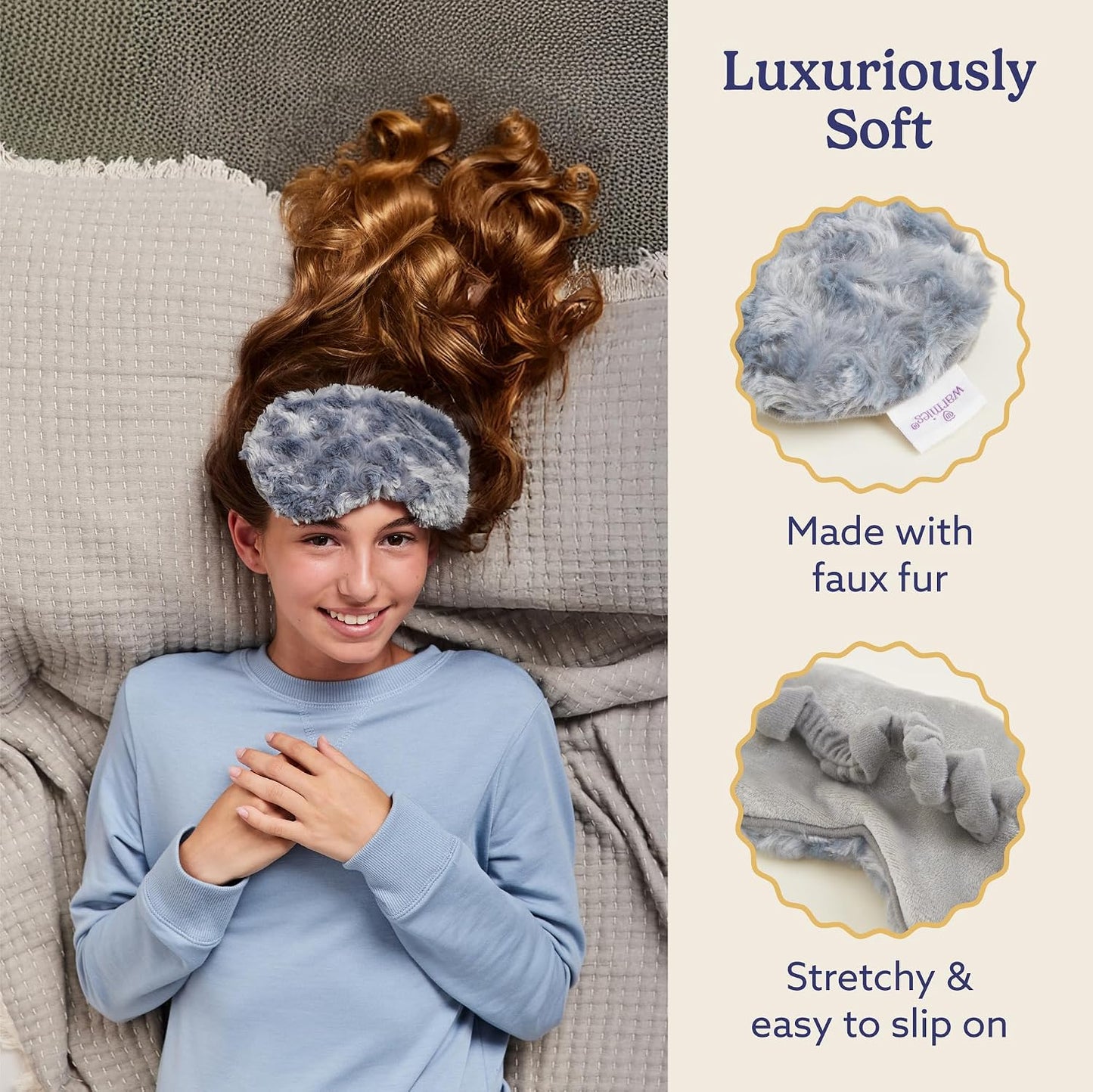 warmies Microwavable Eye Mask for Warmth & Comfort - Heating & Cooling Compress for Calming Relaxation - Weighted & Heated Eye Mask with Scented Lavender for Sleeping - Snowy