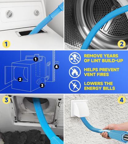 Dryer Vent Cleaner Kit - Flexible Dryer Lint Vacuum Hose Attachment | Lint Remover Compatible with All Vacuum Cleaner Laundry Room (Blue)