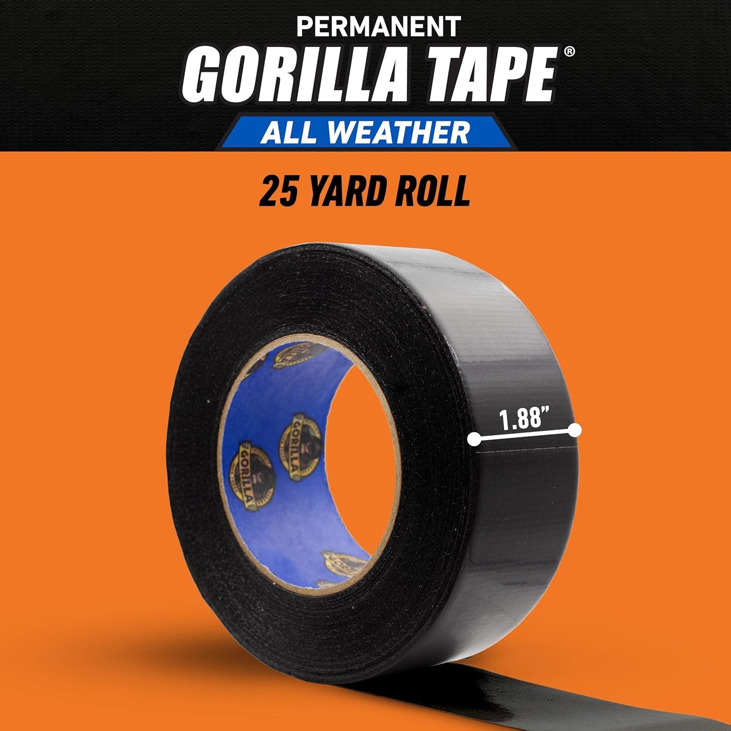 GORILLA All Weather Duct Tape, Black, 1.88" x 25 yd | UV and Temperature Resistant, Waterproof for Outdoor Repairs, Strong Adhesive Grip