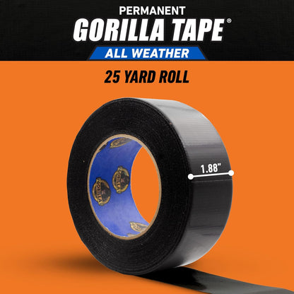 GORILLA All Weather Duct Tape, Black, 1.88" x 25 yd | UV and Temperature Resistant, Waterproof for Outdoor Repairs, Strong Adhesive Grip