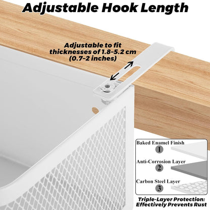 STARVAST 1 Pc Bedside Caddy Shelf, White Bed Shelf for Bunk Bed, Carbon Steel Dorm Room Essentials Organizer with 2 Hooks for Phone, Books, Snacks, Headphones and Rails