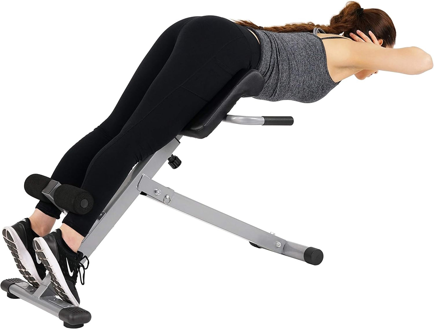 Sunny Health & Fitness Multi-Function Roman Chair | Adjustable Height, Folds Flat for Storage, Built in Dip Station, Targets Back, Abs & Core, Crunches & Back Extensions