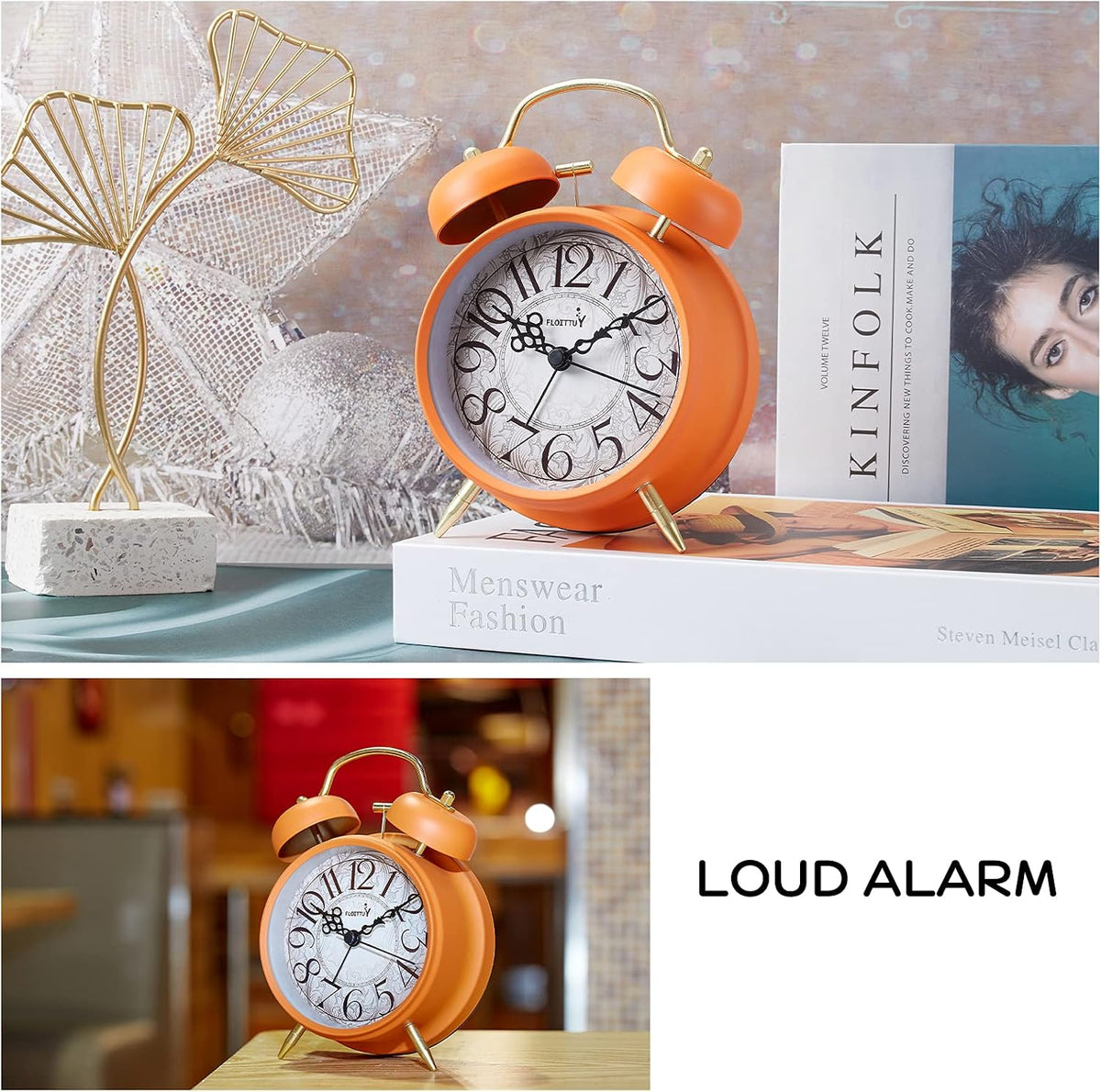 FLOITTUY Loud Alarm for Deep Sleepers 4'' Retro Twin Bell Alarm Clock with Backlight for Bedroom and Home Decoration(Retro Black)