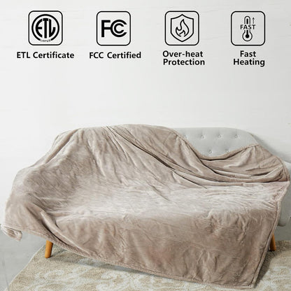 Tefici Heated Blanket Throw,Ultra Soft 2-Layer Flannel Electric Blanket