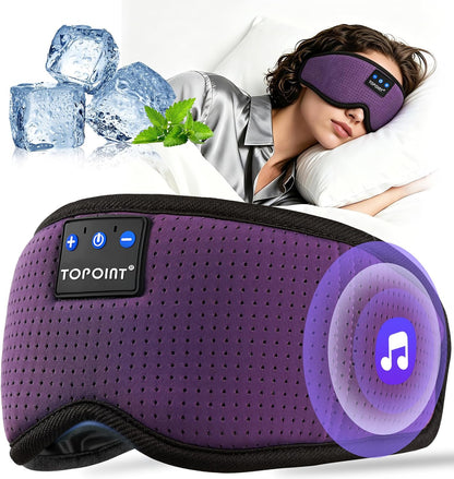 TOPOINT Sleep Mask with Bluetooth Headphones, 3D Eye Mask for Sleep Headphones with White Noise, Total Blackout, 5.4 Bluetooth, Timer, 15 Hours for Women Men, Travel, Meditation, Nap, CPAP Users