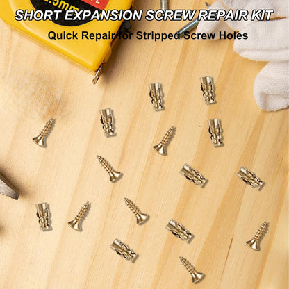 100Pcs Expansion Screws Hinge Repair Cabinet Stripped Kit for Door Hinge Repair, 6 X 14 Mm Stripped Thread Restoration Stone Expansion Anchor for Door Fastening, Short Screws with Anchors