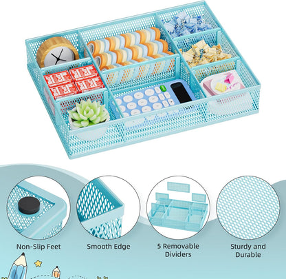 Marbrasse 2 Pack Desk Drawer Organizer, Mesh Drawer Organizer Tray with 8 Adjustable Compartments, Desk Organizers and Accessories, 5 Dividers Drawer for Office Supplies, Makeup & Vanity (Black)