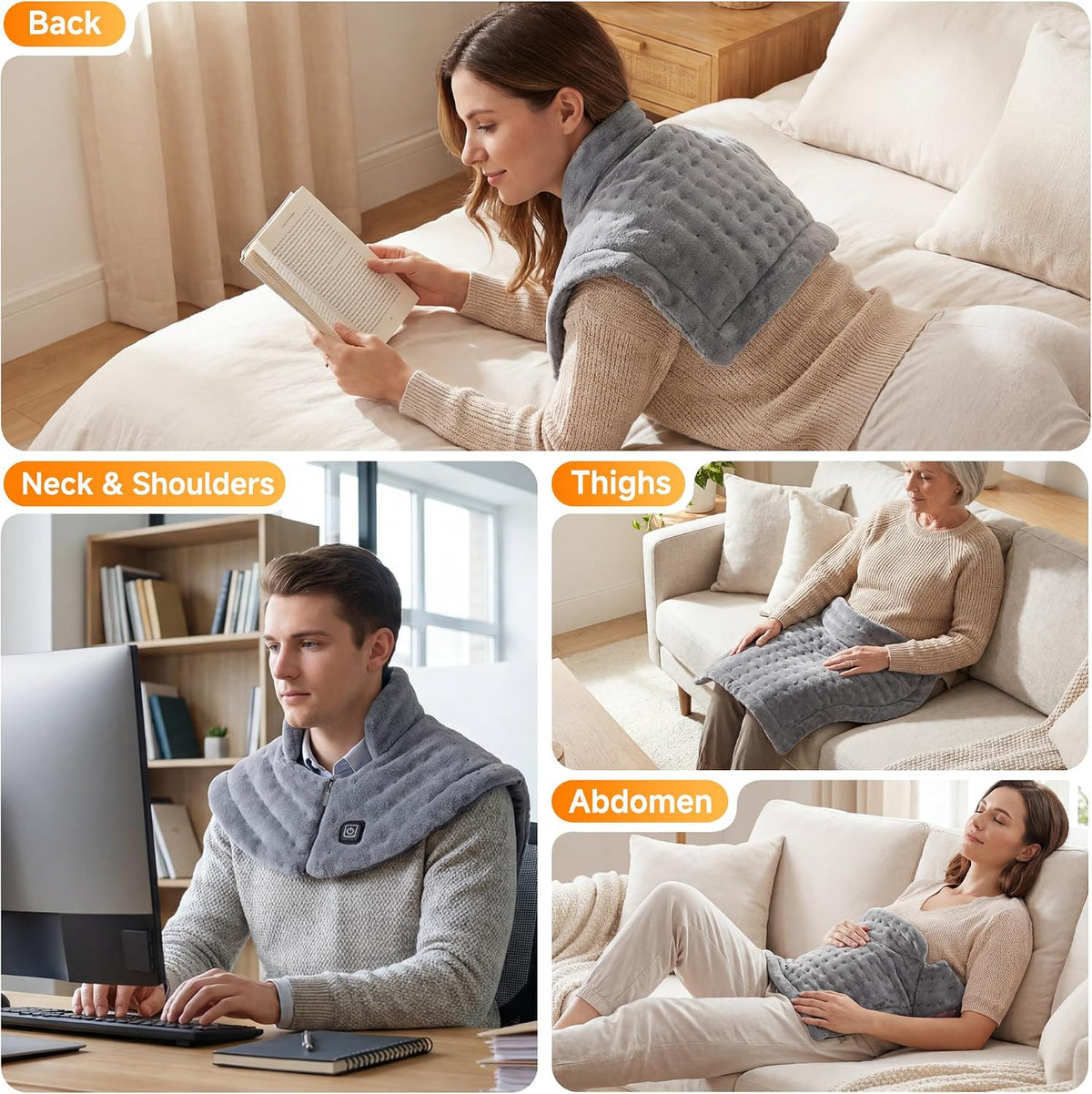 Weighted Heating Pad for Neck and Shoulders Back, Plug-in Heated Shoulder Wrap with 12V 2A Power Cord, No Battery Large Neck Heating Pad, 3 Heat Settings & Auto Shut Off, Ideal Gift for Mom and Dad