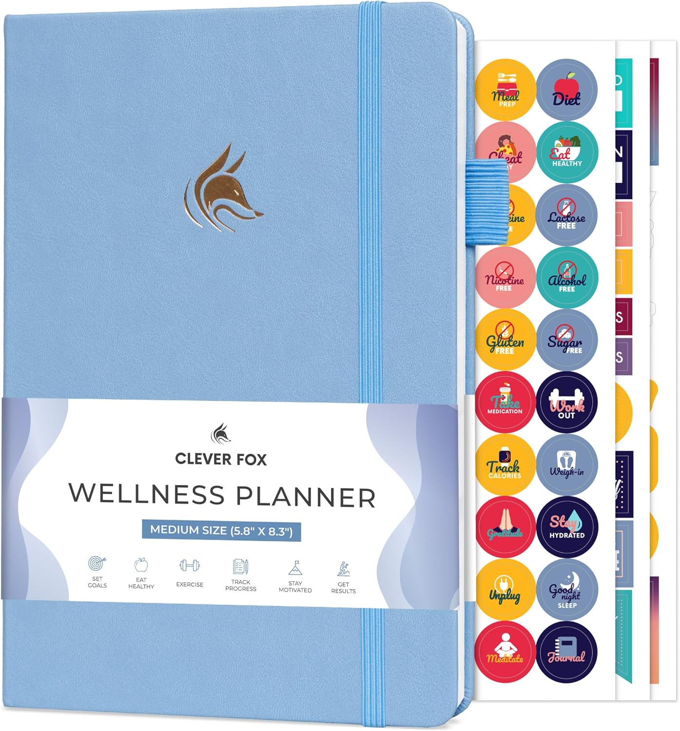 Clever Fox Wellness Planner & Food Journal for Weight Loss, A5 Orange | 5.8"x8.3" nutrition & exercise tracker for women tracking meals, diet & symptom diary, calorie counter notebook, stickers