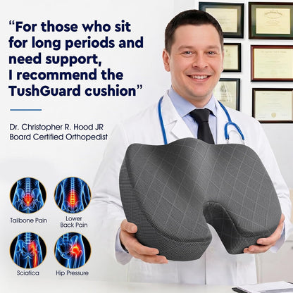 TushGuard Seat Cushion, Memory Foam Office Chair Cushion - Black, Large