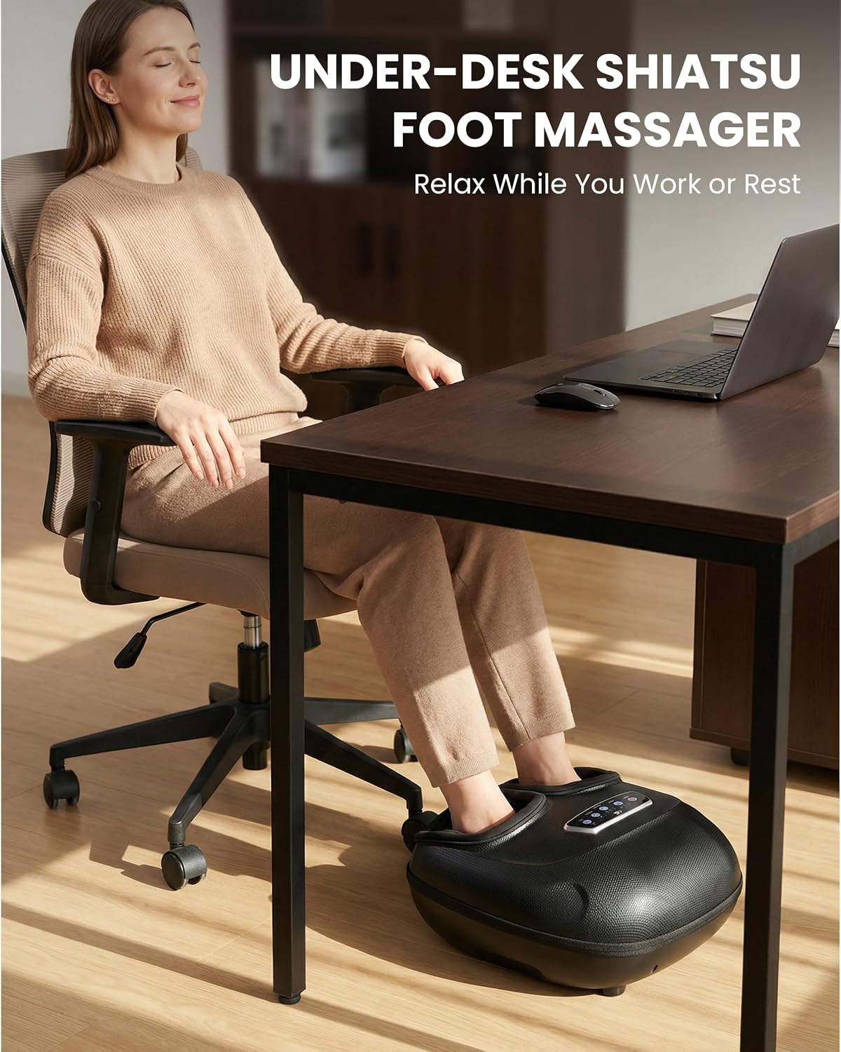 Shiatsu Foot Massager with Heat and Compression, Kneading, Rolling,Electric Feet Massager for Plantar Fasciitis, Neuropathy, Feet Heater, Foot Warmer for Women, Size Up to 14"
