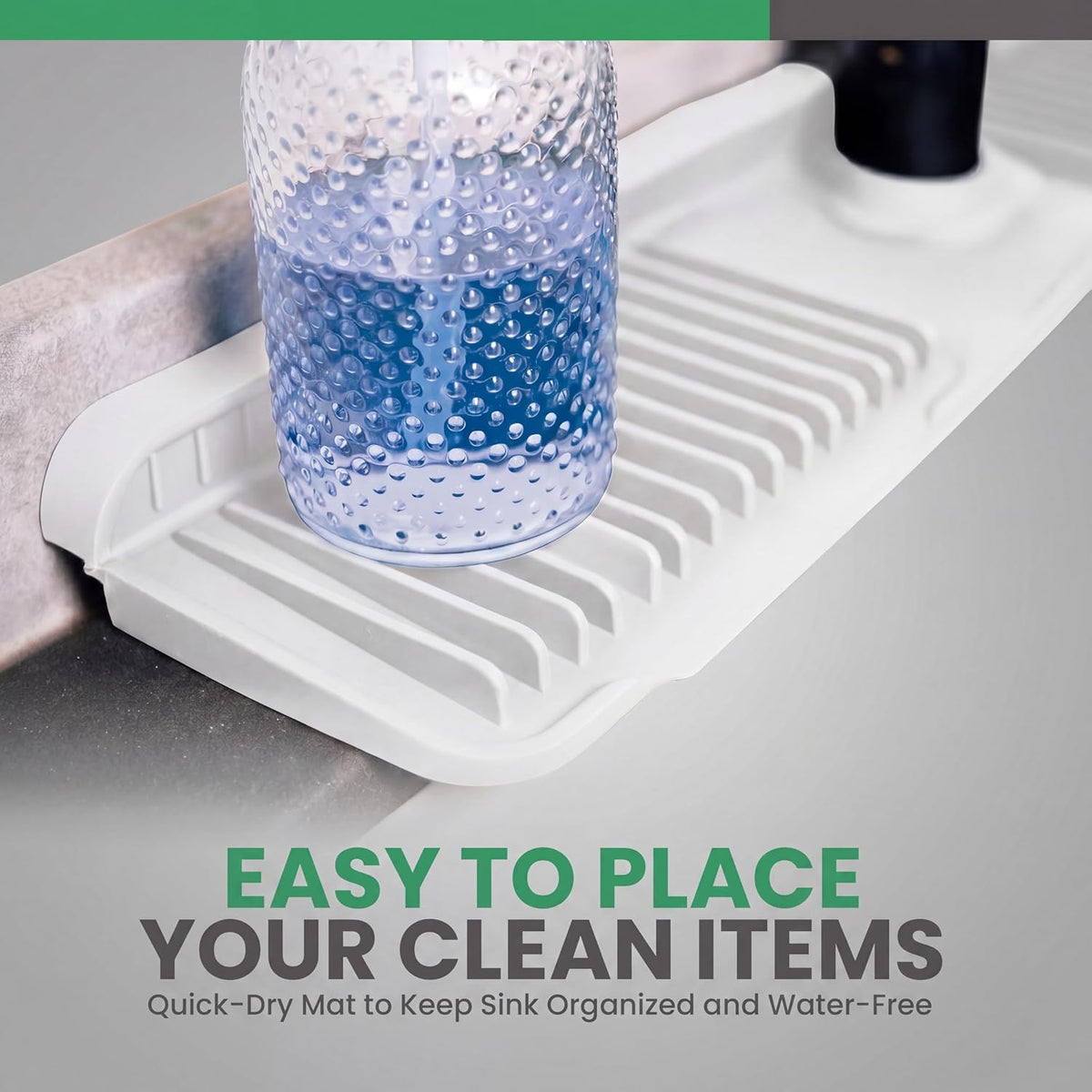 No More Wet Counters - Kitchen Sink Faucet Mat, 24” Silicone, Black