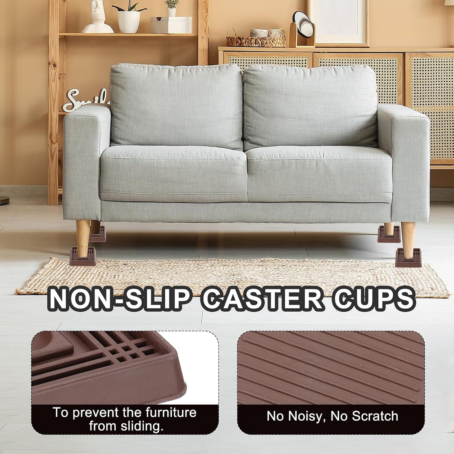 PATIKIL 1.5x1.5 Furniture Coasters, 12 Pcs Caster Cups Furniture Cups Rubber Non-Slip Square Feet Anti-Slip Stopper Pad Protector Sliding for Hardwood Floors Carpet Chair Table, Coffee