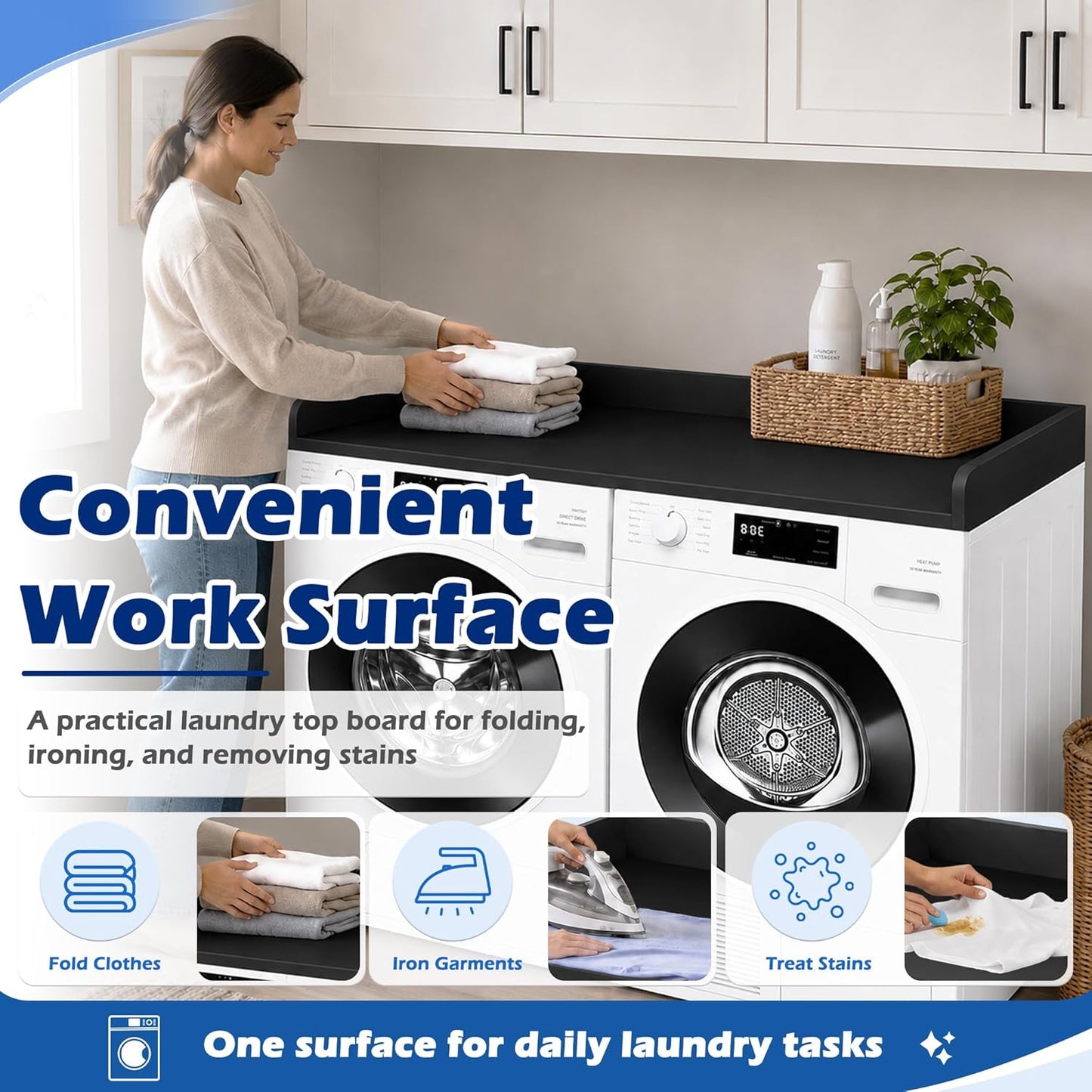 ROYXEN Washer Dryer Countertop, Laundry Countertop Solid Wood, Countertop for All Front-Loaded Washing Machine and Dryer, Extra Room for Laundry Room, Oak