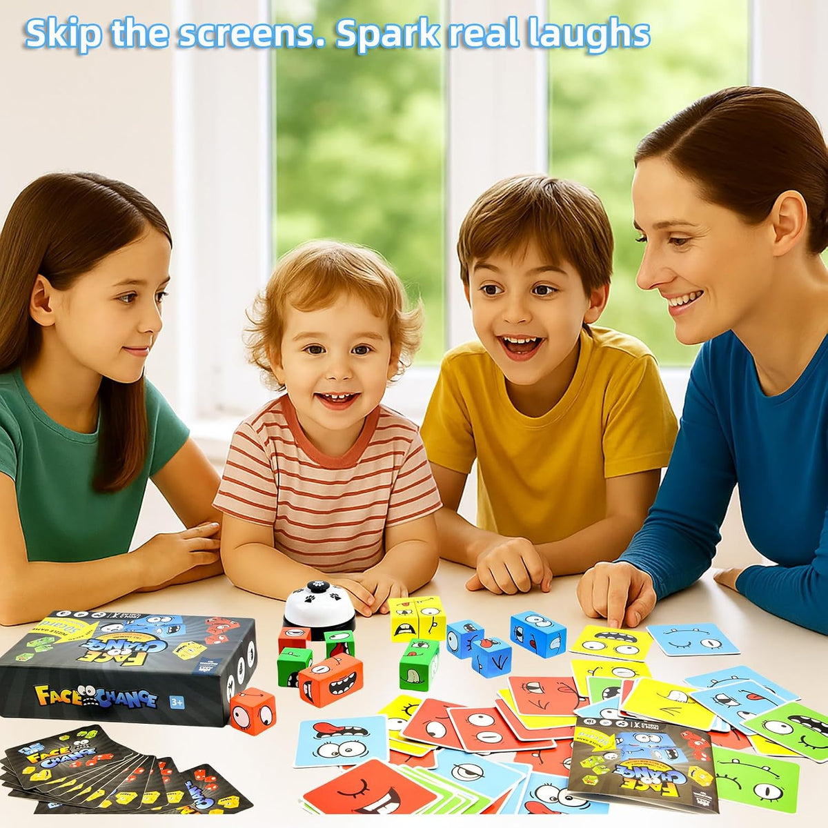 Wooden Face Changing Magic Cube Building Blocks Game Matching Expression Puzzle Toy Board Games for Family Night, Match Puzzles Geometric Educational Toys for Kids and Adults
