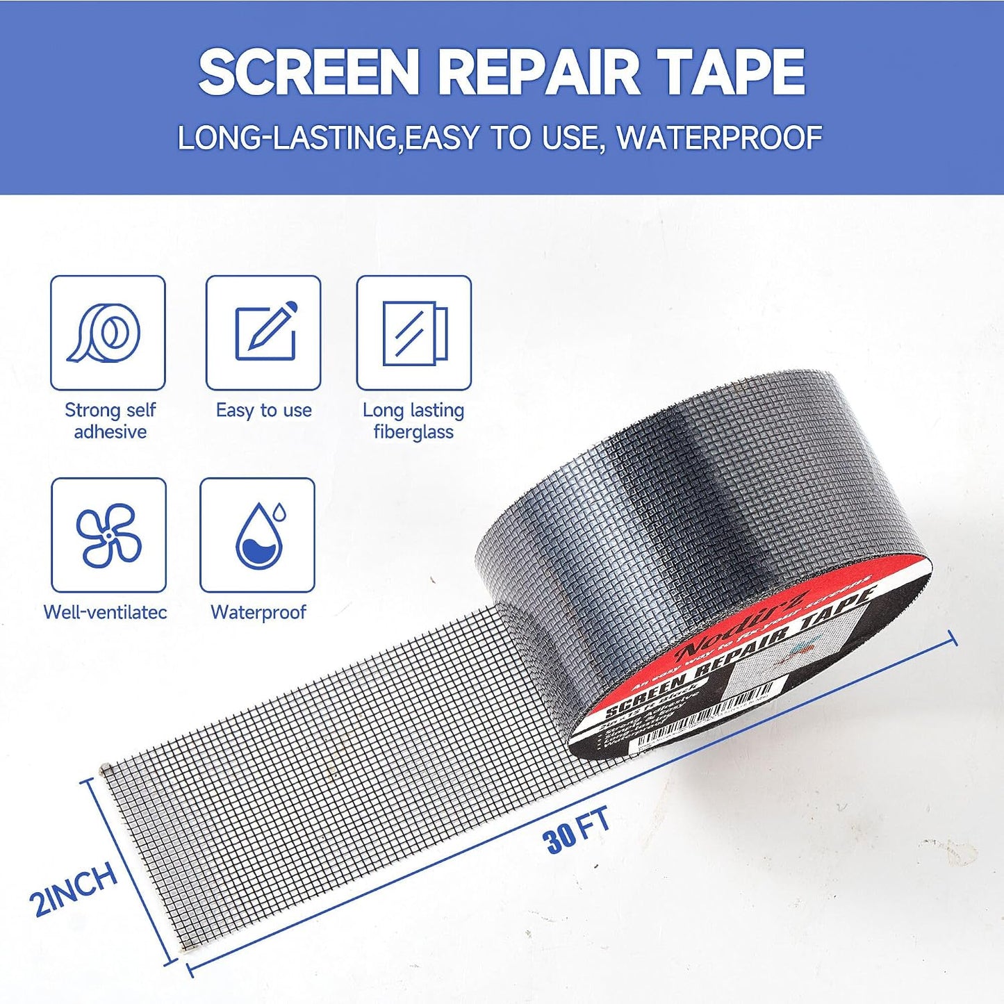 Window Screen Repair Tape, 2 in X 15 FT (180IN) Screen Repair Kit for Windows or Doors, Strong Adhesive Screen Patch Repair Kit Mesh Repair (Black, 15 FT)