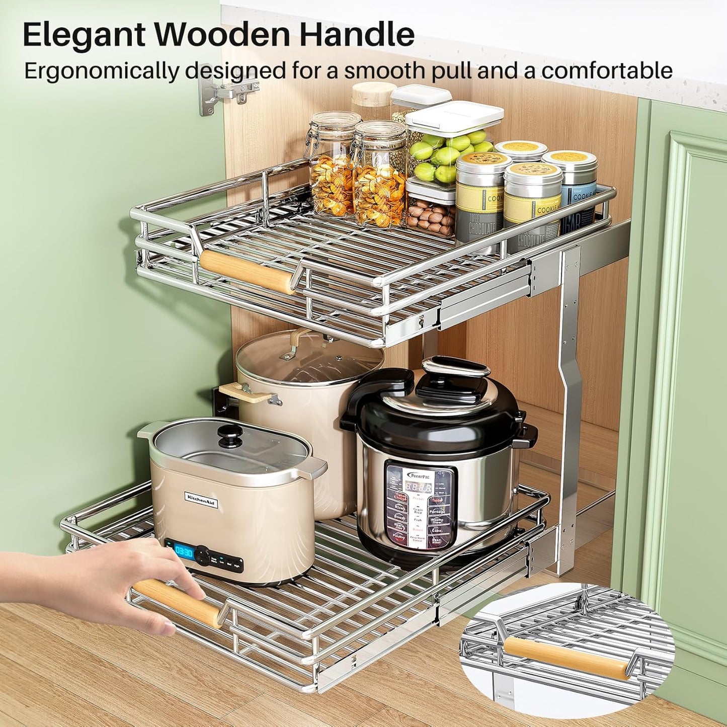 Pull out Cabinet Organizer, 15"W X 21"D, Heavy Duty Smooth Sliding Under Cabinet Shelves for Pots and Pans, Full-Extension Roll out Drawers, Slide out Organization for Home Kitchen Pantry