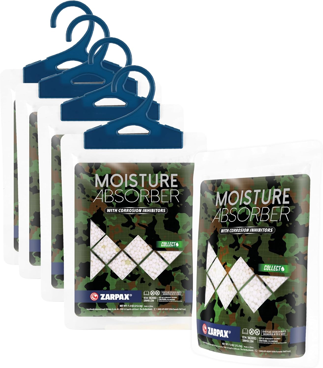 Zarpax Moisture Absorber Sachets Activated Charcoal 7.5 oz/212g - Remove Excess Moisture In Air & Odor - Desiccant Dehumidifier for Closet, Drawer, Storage - Dampness & Humidity Control - Set of 5