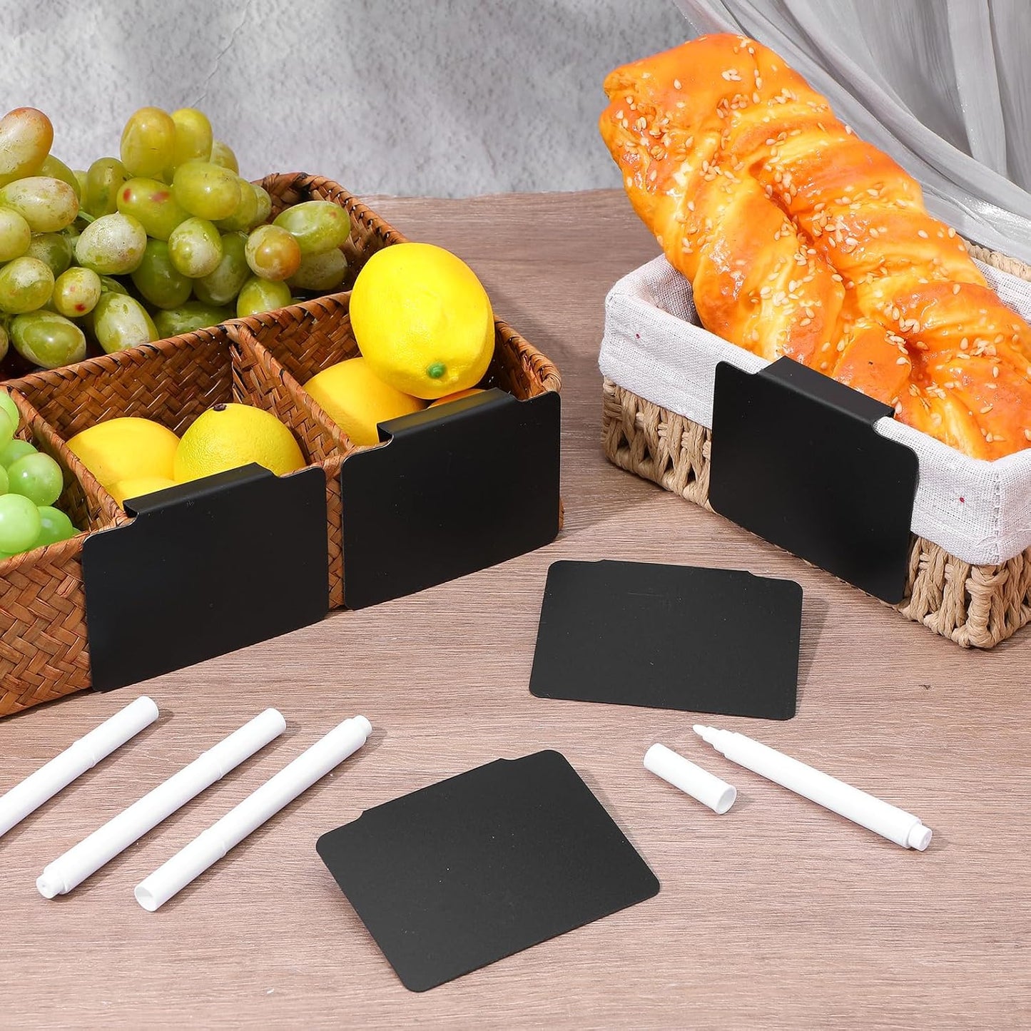 60 Pcs Plastic Basket Bin Label Clip on Removable Basket Label Clip with 8 Pcs White Chalk Markers for Kitchen Pantry Storage