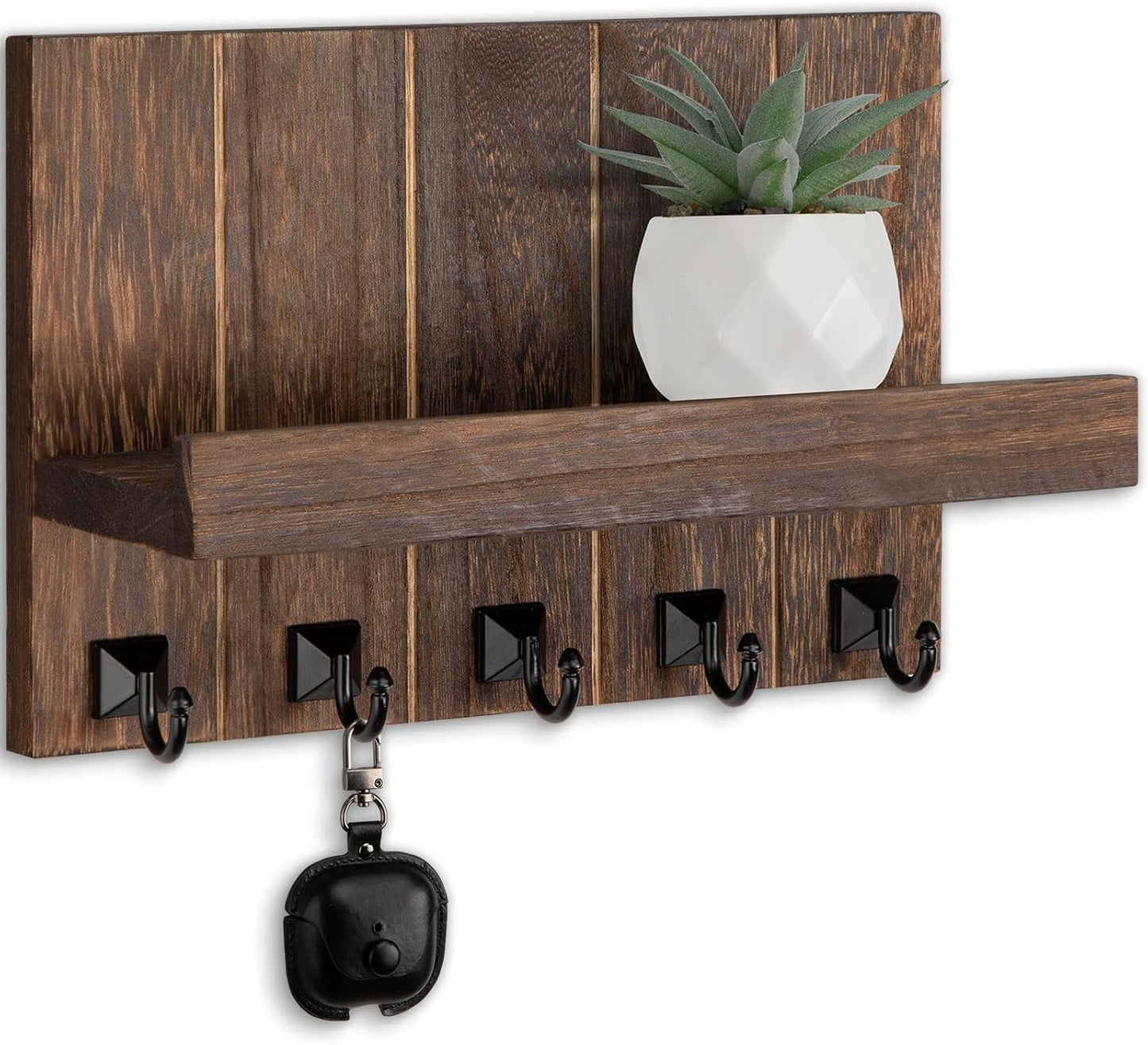 Key Holder for Wall, Decorative Key Holder with Shelf | Key and Mail Holder Wall Mount, Farmhouse Decor with 5 Key Hooks for Keys, Coats, ect.