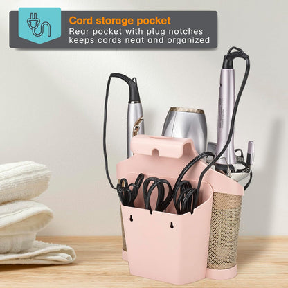 Polder Style Station, Tool Organizer for Hair Dryer, Curling Iron, and Straightener, Easy-to-Store Hair Styling Station, White and Silver
