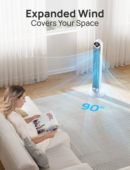 DREO Tower Fan for Bedroom, Upgraded DC 28ft/s Velocity, 9 Speeds
