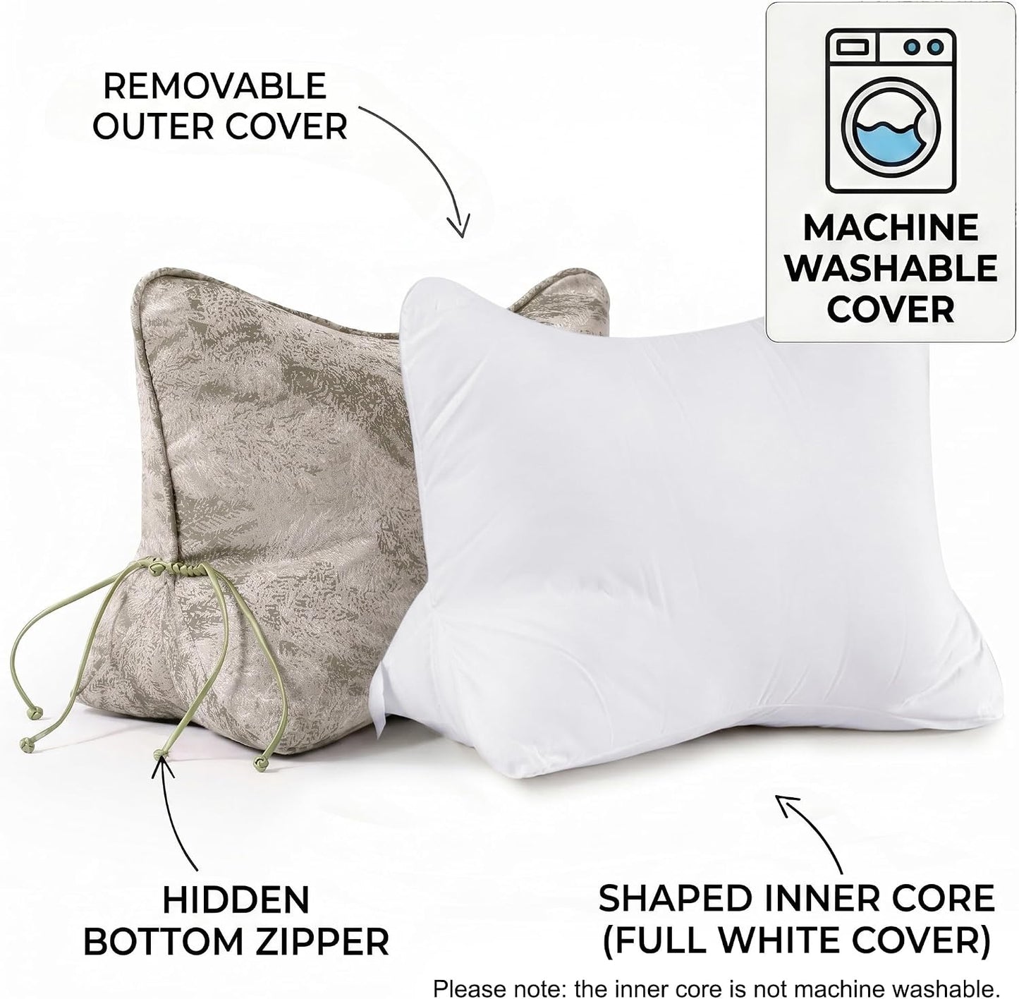 Pat. Pend. Lumbar Support Pillow, Reading Pillow, Moss Green | Back pillow for reading on a couch, sofa, or armchair; triangle cushion with removable, washable cover for lounging