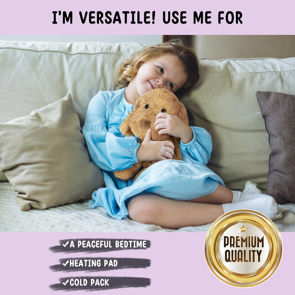 Bunny Microwavable & Weighted Stuffed Animals - 1.5 Lbs Unscented Heating Pad for Period Cramps Pain Relief and Anxiety, Cute Bunny Plush Toys Gifts for Women Girls Adults and Kids by Happy Fuel