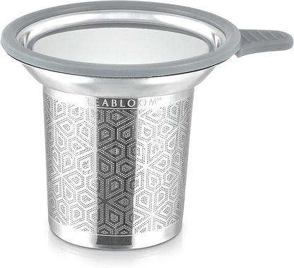 Teabloom Elegant Stainless Steel Loose Leaf Tea Infuser with Lid & Drip Tray – Extra Fine Mesh Basket for Mugs, Cups & Small Teapots – Food Grade Materials, Dishwasher Safe