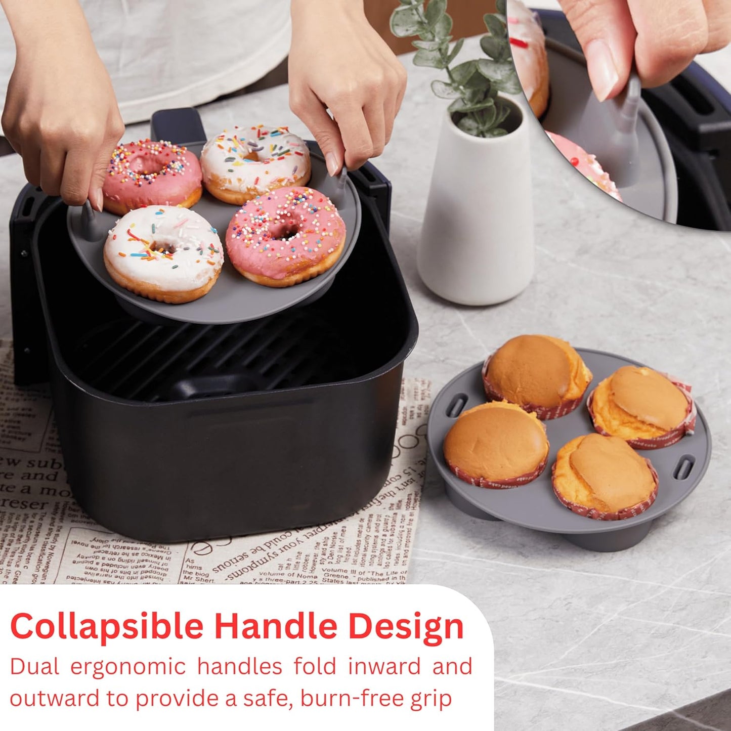 EM 4-pc Silicone Air Fryer Liners Baking Set for Cake, Donut, Waffle, and Brownie - Reusable Silicone Baking Molds for 3-5 Qt Airfryers - Easy to Clean Air Fryer Baking Accessories for Home Bakers