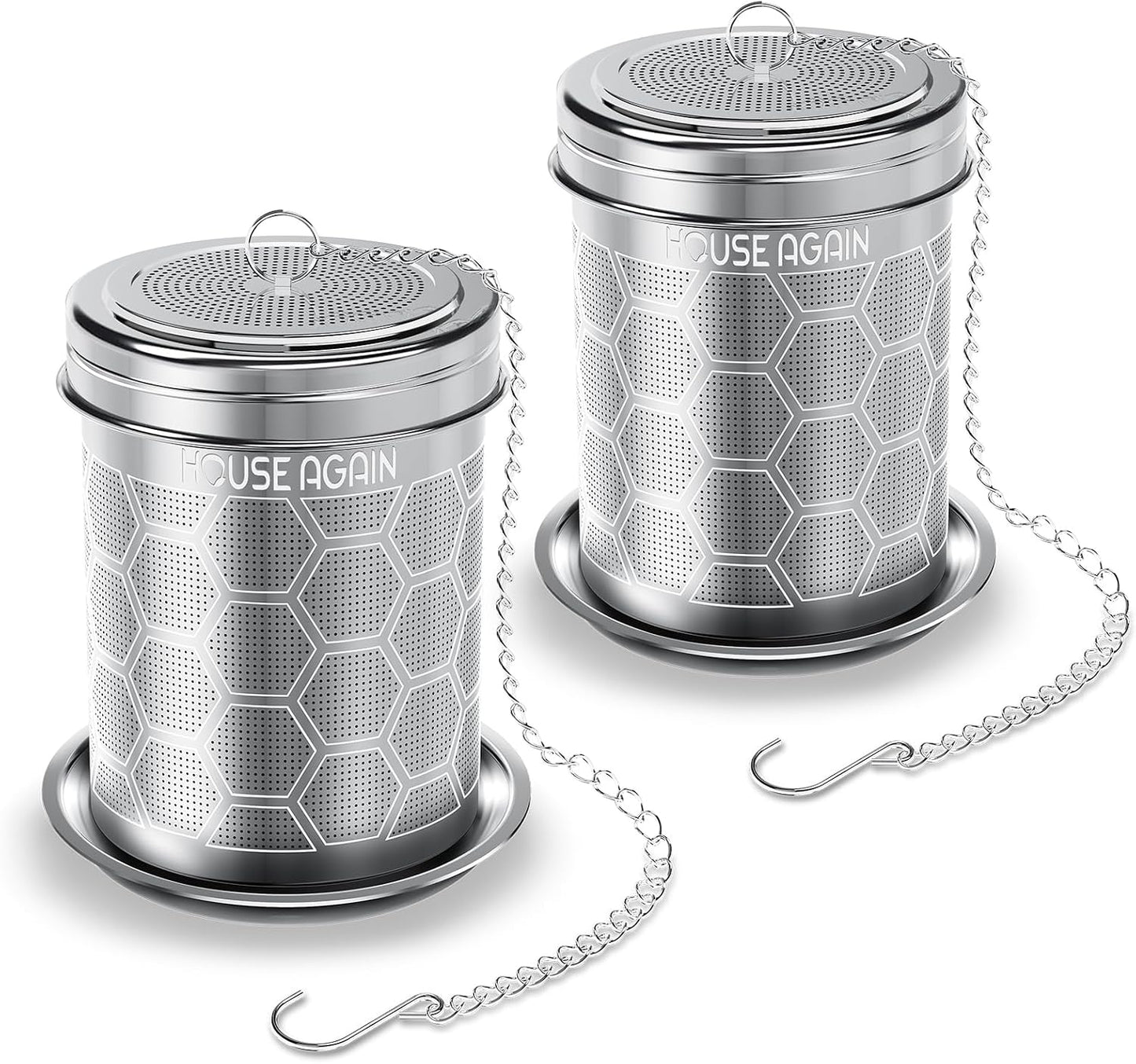 House Again 2 Pack Tea Infusers, Extra Fine Mesh Tea Strainers for Loose Tea, Updated Slim Threaded Lid & 304 Stainless Steel, Loose Leaf Tea Steeper for Brew Tea Spices & Seasonings