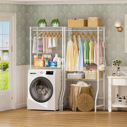 Golpart Laundry Organizer Shelves Over the Washer and Dryer Storage Shelf | Heavy Duty Laundry Room Organization Clothes Drying Rack Adjustable Height Wire Shelving and Wire Basket with Hanger Rod
