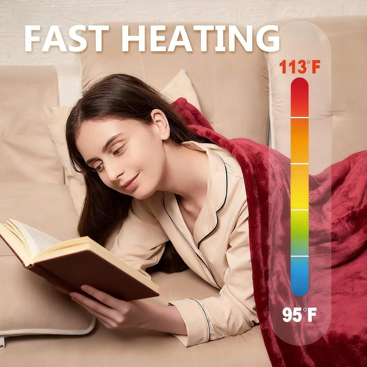 Tefici Electric Heated Blanket, Super Cozy 2-Layer Flannel Heated Throw