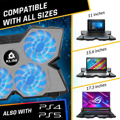 KLIM Wind Laptop Cooling Pad - More Than 500 000 Units Sold - New Version - The Most Powerful Rapid Action Cooling Fan - Laptop Stand with 4 Cooling Fans at 1200 RPM - USB Fan - PS5 PS4 - RGB