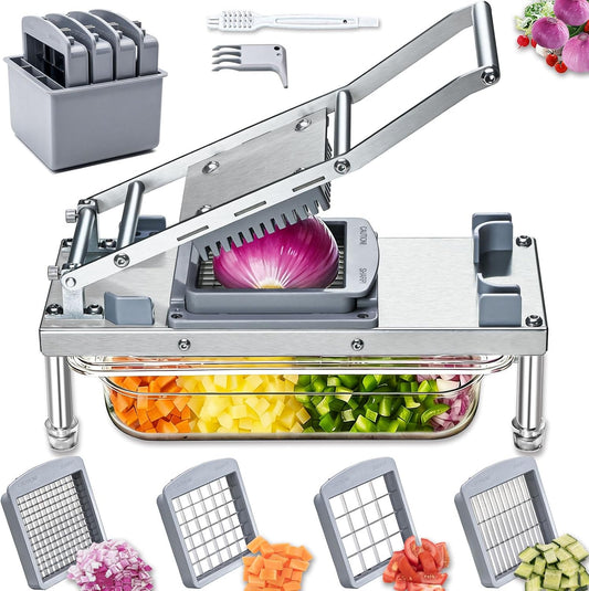 Vegetable Chopper Veggie Cutter Onion Food Potato Dicer with Container | Stainless Steel Construction, Fruit Potato Salad Dicer, Dishwasher Safety, Easy Cleaning, Safety Hand Guards
