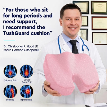 TushGuard Office/ Car Seat Cushion, Non-Slip Sciatica & Back Coccyx Tailbone Pain Relief Chair Pad, Memory Foam Butt Pillow for Computer Desk, Wheelchair, Driving (Black)