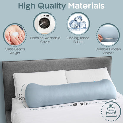 Weighted Body Pillow 6.5lbs, Cooling Tencel Cover, 41” x 10” | Calming Weighted Comfort, Breathable Cooling Cover, Machine Washable, Made for Side Sleepers, 12 Month Warranty