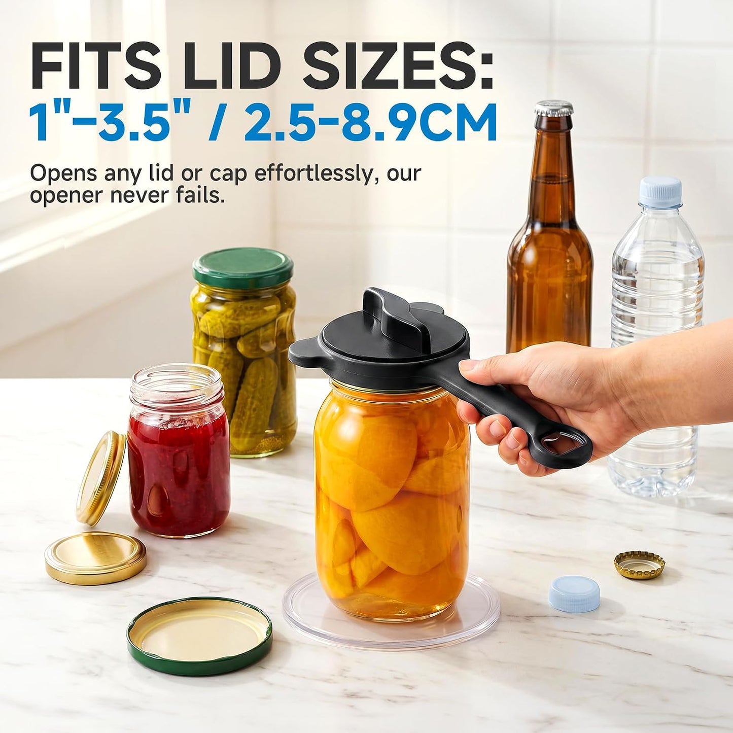 2026 Upgraded 4-in-1 Jar Opener - Adjustable Stainless Steel Lid Remover for Seniors & Arthritis Sufferers, Fits Kitchen Jars, Bottles & Cans Blue
