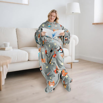 Catalonia Wearable Blanket with Sleeves & Foot Pocket for Adults | Soft Fleece Throw Wrap with Hands-Free Comfort, Perfect for Reading, TV Time & Relaxing, Christmas Gift for Women & Men