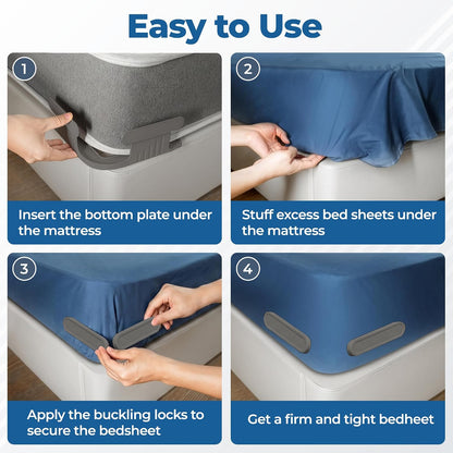 Belvo Bed Sheet Holder Straps with Lock – Bed Sheet Holders for Corners, Fitted Sheet Clips & Fasteners, Keeps Sheets Tight & Secure, Adjustable Sheet Grippers for Twin Full Queen King Beds – Grey