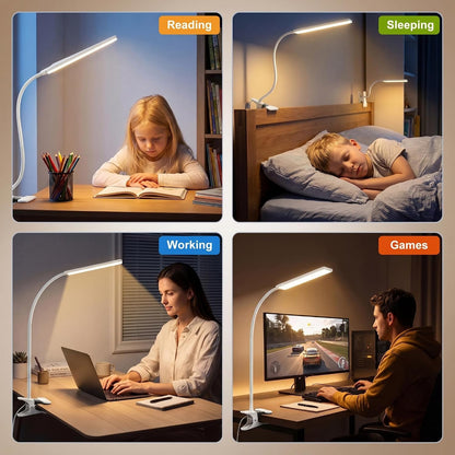 Vansuny Clip on LED Desk Lamp, Eye-Caring USB Reading Light for Home Office