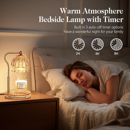Candle Warmer Lamp with Timer Dimmer, Modern Wax Warmer for Scented Wax Jar Candle Warmer with 2 Bulbs, Adjustable Height Glass Lamp for Gifts for Women, Home Decor, Gold Amber