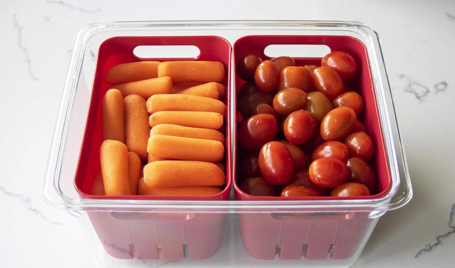 Kitchen Spaces Stackable Fridge Storage Colander Containers, Variety Pack | 3 Sizes to Store Fresh Produce, Organize Washed Fruits and Veggies, Snap and Seal Lids with Adjustable Vents, Hand Wash Only