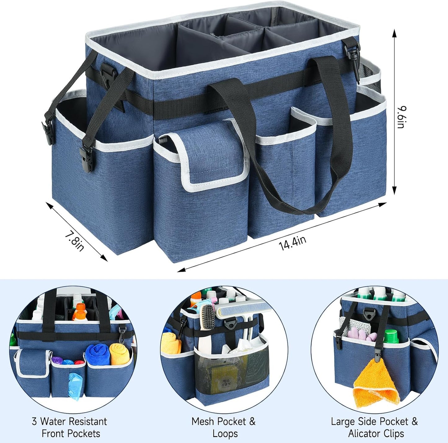 Cleaning Caddy Bag,Large Cleaning Supplies Organizer with Handle for Housekeepers,Purple